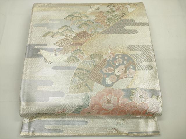 平和屋着物◎佐賀錦 六通柄袋帯 九百錦 風景吉祥花文 金銀糸 正絹 逸品 DAAU1680xg