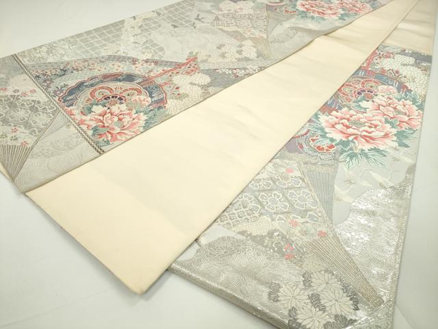 平和屋着物◎六通柄袋帯 唐織 飛鶴吉祥花文 プラチナ箔 正絹 逸品 DAAU1686xg