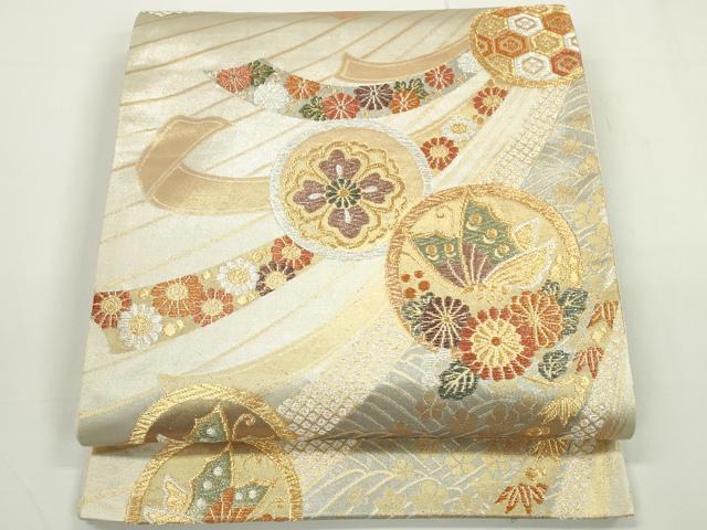 平和屋着物◎六通柄袋帯 吉祥花蝶丸文 金銀糸 正絹 逸品 DAAU1691xg