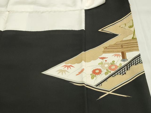 平和屋着物■豪華黒留袖 駒刺繍 松川菱風景文 金彩 正絹 逸品 DAAU1812xg