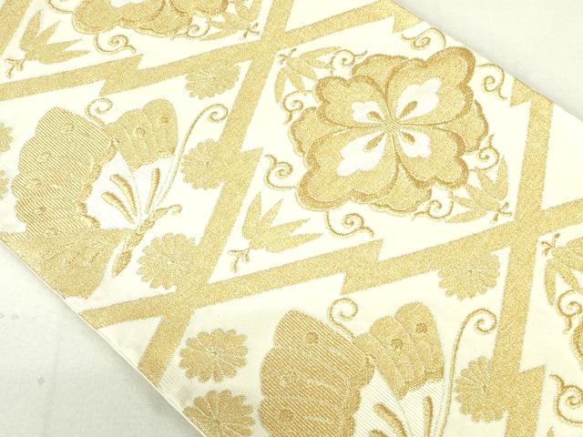 平和屋着物◎六通柄袋帯 松川菱花蝶文 金糸 正絹 逸品 DAAU1846xg