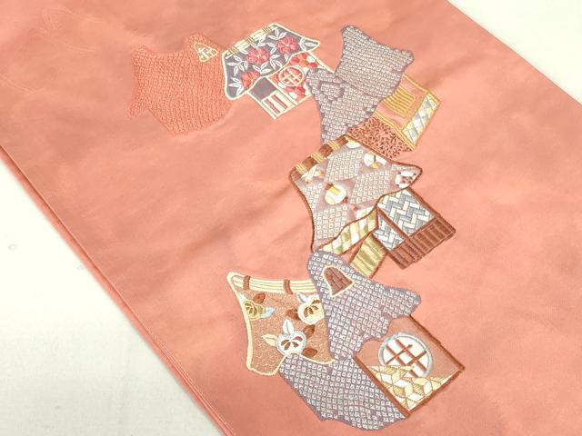 平和屋着物◎太鼓柄袋帯 刺繍 風景文 正絹 逸品 DAAU1849xg