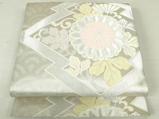 平和屋着物◎六通柄袋帯 唐織 松皮菱桐文 銀糸 正絹 逸品 DAAU1851xg