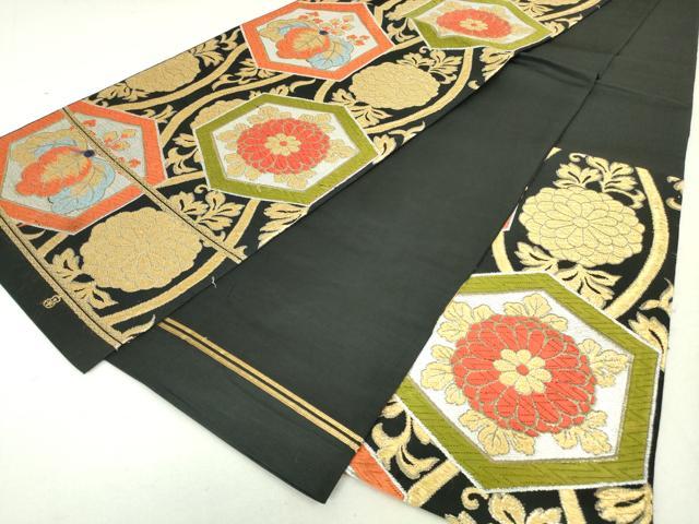 平和屋着物◎六通柄袋帯 唐織 立涌亀甲花文 黒地 金銀糸 正絹 逸品 DAAU1853xg