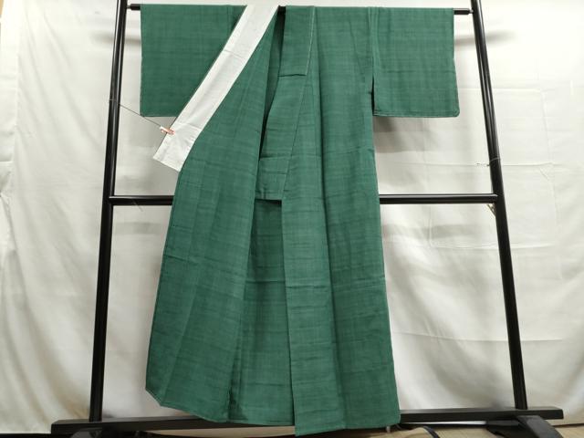 平和屋着物▽上質な紬 単衣 萌葱色 正絹 逸品 未使用 DAAU2666ud