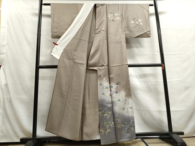 平和屋着物▽訪問着 単衣 飛鶴松文 暈し染め 金銀彩 反端付き 正絹 逸品 DAAU2673ud