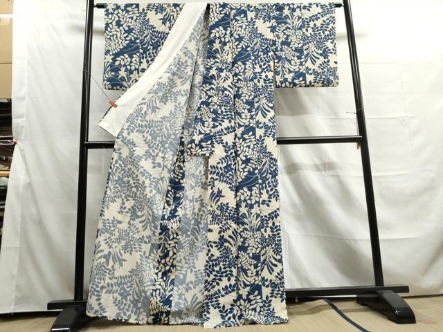 平和屋着物▽小紋 単衣 草花文 洗える着物 DAAU2710ud