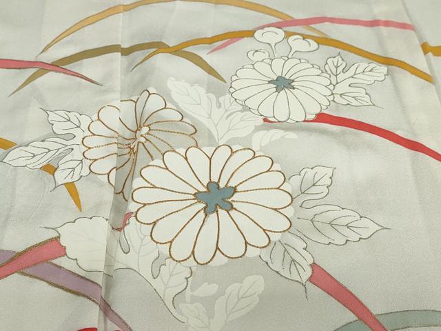 平和屋着物▽訪問着 単衣 駒刺繍 草花文 金彩 正絹 逸品 DAAU2836ud