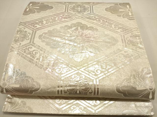 平和屋着物◎六通柄袋帯 蜀江菊唐草文 銀糸 正絹 逸品 DAAU3063op