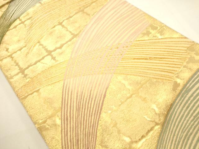 平和屋着物◎六通柄袋帯 抽象文様 金糸 正絹 逸品 DAAU3068op