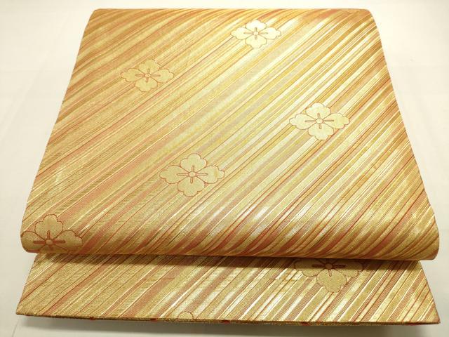 平和屋着物◎佐賀錦 両面 全通柄袋帯 立波文 金糸 正絹 逸品 DAAU3092op