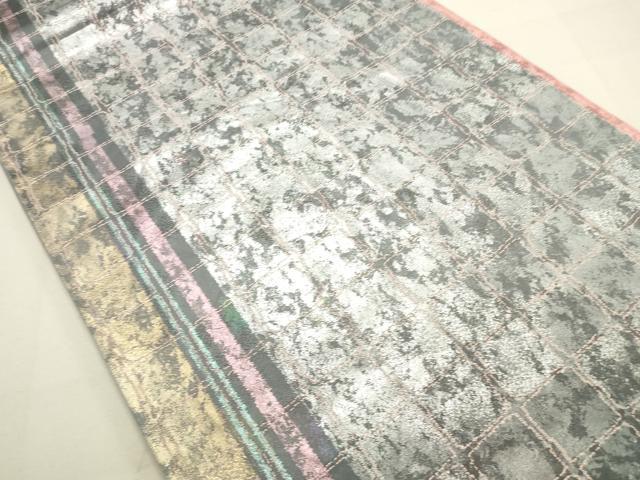平和屋着物◎六通柄袋帯 変わり格子 金銀糸 引箔 正絹 逸品 DAAU3099op