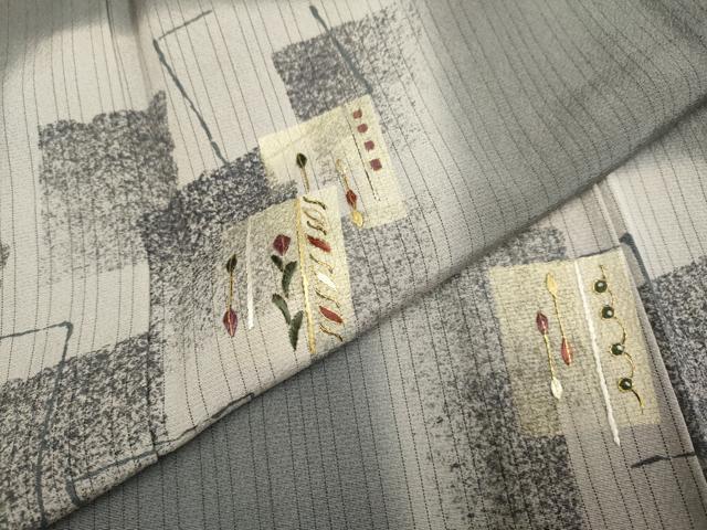 平和屋着物▽訪問着 単衣 刺繍 色紙花文 暈し染め 金糸 正絹 逸品 DAAU3575du