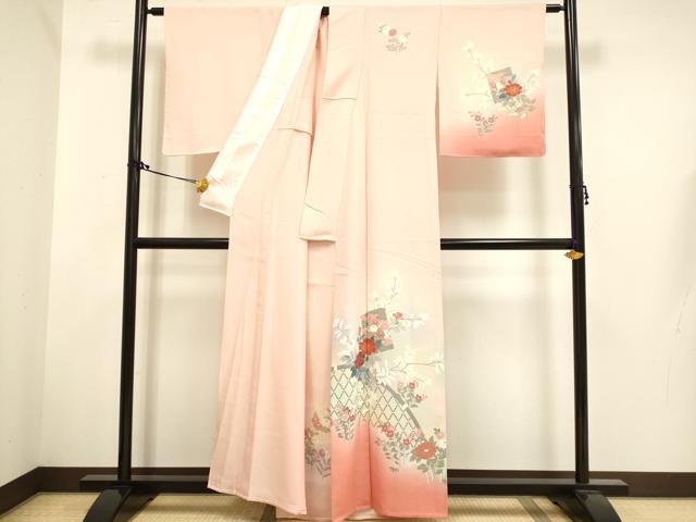 平和屋着物▽訪問着 単衣 破れ色紙籬花文 暈し染め 金彩 正絹 逸品 未使用 DAAU3581du