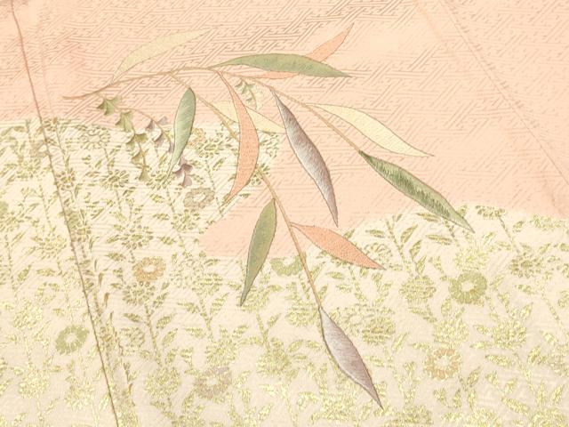 平和屋着物●訪問着 絞り 刺繍 草花文 宍色 金彩 正絹 逸品 DAAU3945du