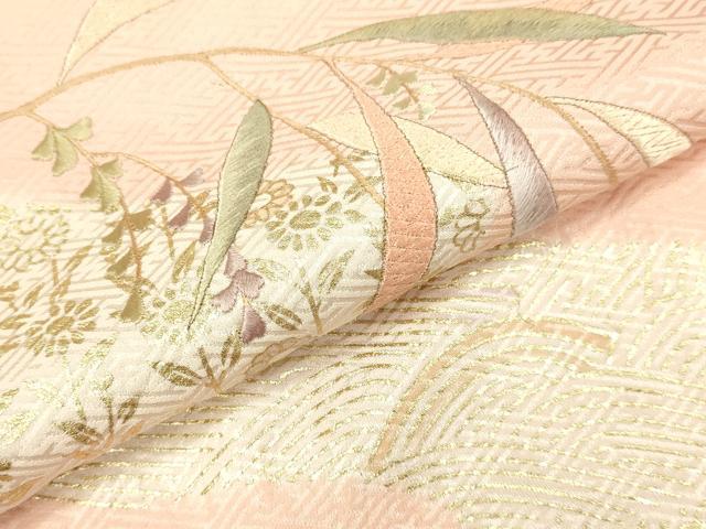 平和屋着物●訪問着 絞り 刺繍 草花文 宍色 金彩 正絹 逸品 DAAU3945du
