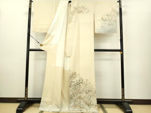 平和屋着物●訪問着 総刺繍 草花文 暈し染め 金糸 正絹 逸品 DAAU3957du