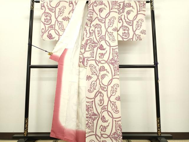 平和屋着物●上質な小紋 手描き 葡萄蔦の葉文 正絹 逸品 DAAU3967du