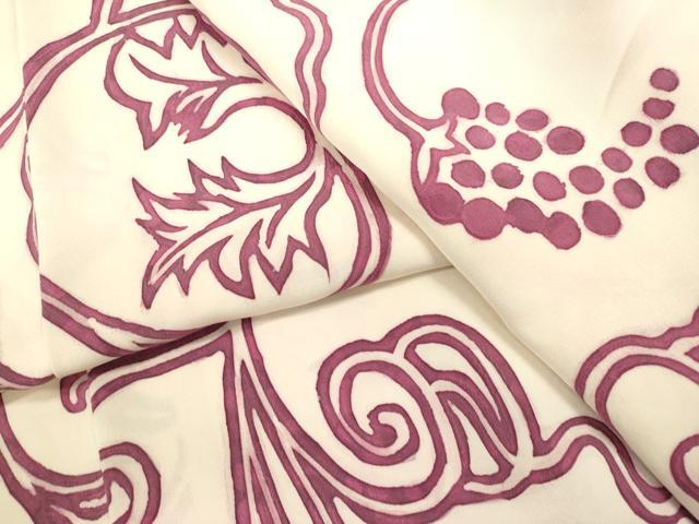 平和屋着物●上質な小紋 手描き 葡萄蔦の葉文 正絹 逸品 DAAU3967du