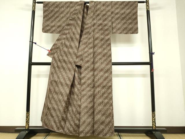 平和屋着物▽上質な紬 単衣 斜線文 正絹 逸品 DAAU3971du