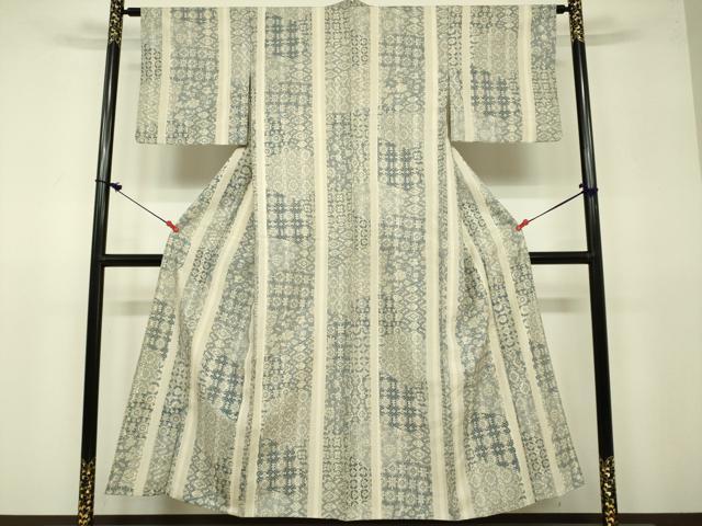 平和屋着物▽上質な紬 単衣 切嵌洋花間道 正絹 逸品 DAAU3981du