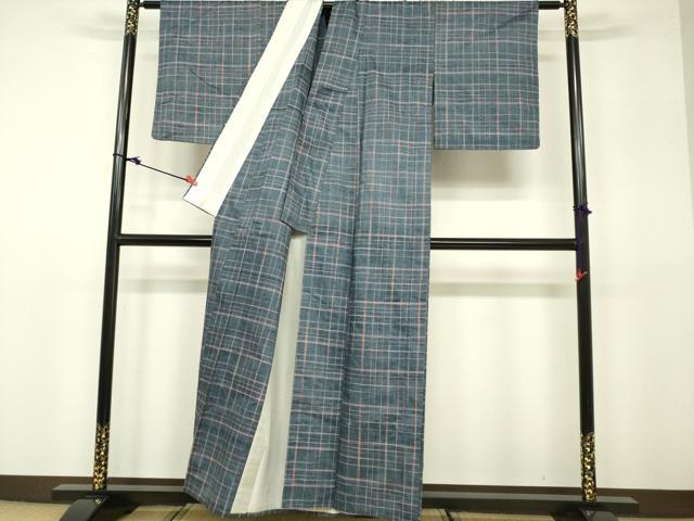 平和屋着物▽上質な紬 単衣 格子 正絹 逸品 未使用 DAAU3984du