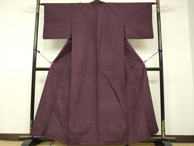 平和屋着物▽上質な紬 単衣 暗い似せ紫色 正絹 逸品 DAAU3985du