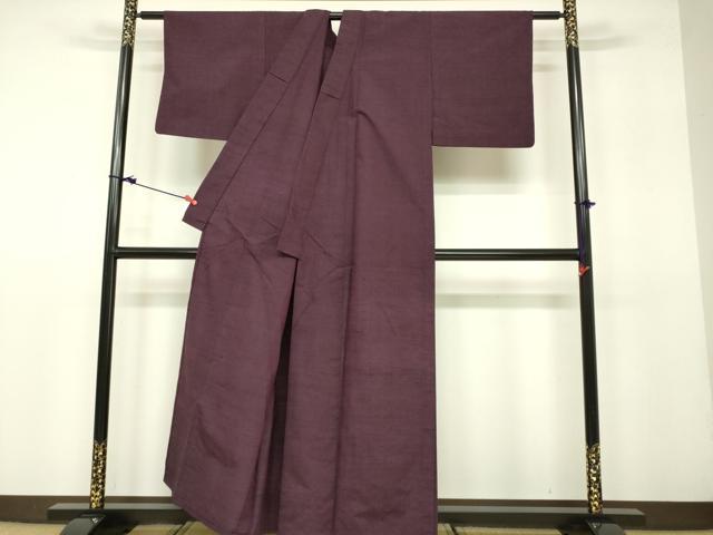 平和屋着物▽上質な紬 単衣 暗い似せ紫色 正絹 逸品 DAAU3985du