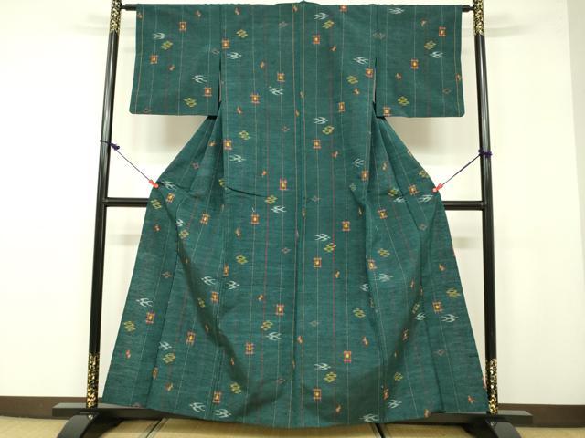 平和屋着物▽上質な紬 単衣 琉球絣文様 正絹 逸品 DAAU3987du