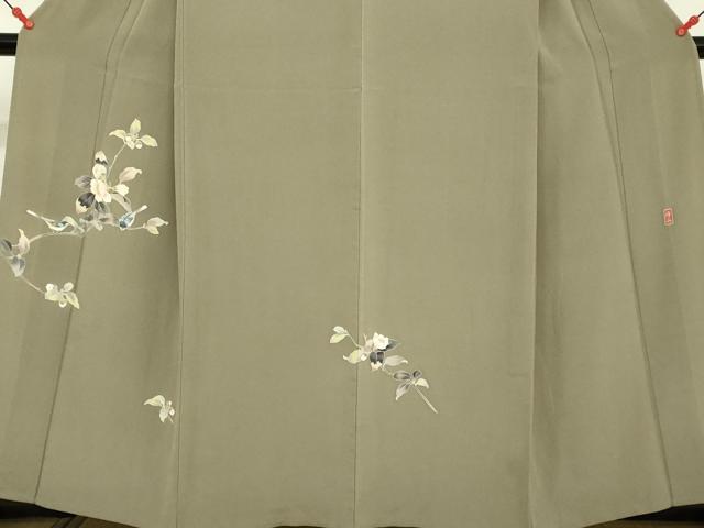平和屋着物▽訪問着 単衣 作家物 枝花に休み鳥 鈴乃屋扱い 正絹 逸品 DAAU3991du