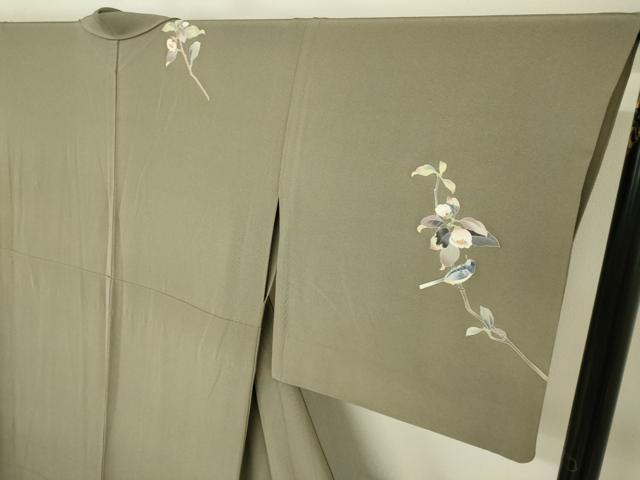 平和屋着物▽訪問着 単衣 作家物 枝花に休み鳥 鈴乃屋扱い 正絹 逸品 DAAU3991du