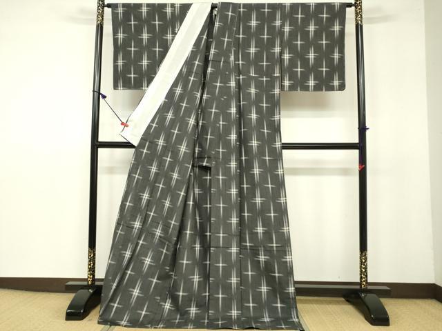 平和屋着物▽上質な紬 単衣 井桁絣 正絹 逸品 DAAU3995du