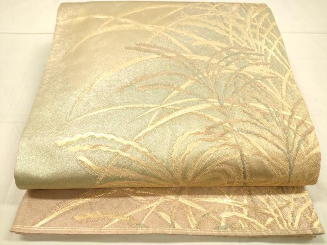平和屋着物◎六通柄袋帯 草葉文 金糸 引箔 正絹 逸品 DAAU4119cm