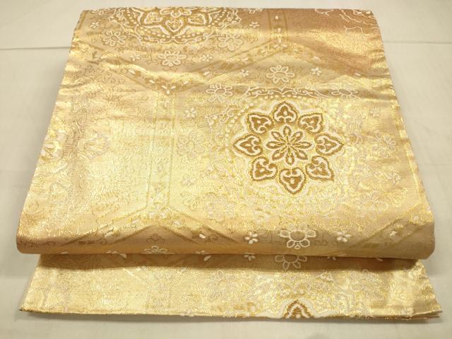 平和屋着物◎六通柄袋帯 亀甲花文 金糸 正絹 逸品 DAAU4162cm