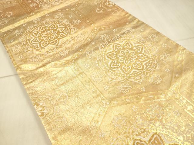 平和屋着物◎六通柄袋帯 亀甲花文 金糸 正絹 逸品 DAAU4162cm
