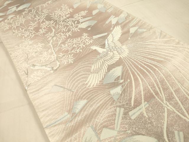平和屋着物◎六通柄袋帯 唐織 舞扇鳳凰枝葉文 銀糸 正絹 逸品 DAAU4164cm