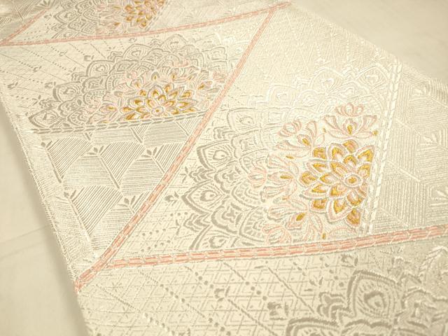 平和屋着物◎六通柄袋帯 舞花文 銀糸 正絹 逸品 DAAU4165cm