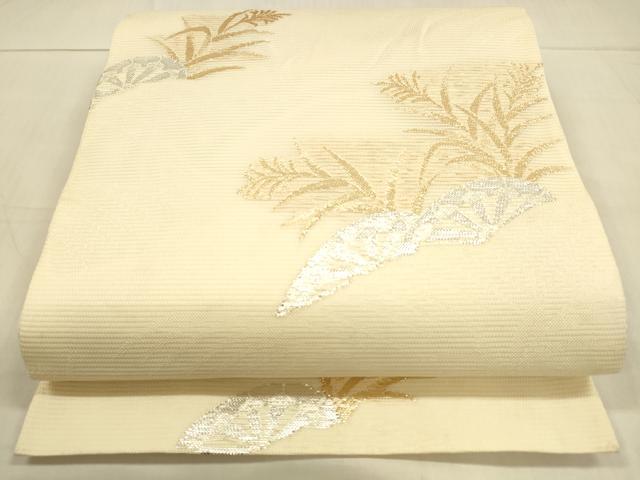 平和屋着物*夏物 六通柄袋帯 片輪車草葉文 金銀糸 正絹 逸品 DAAU4473cm