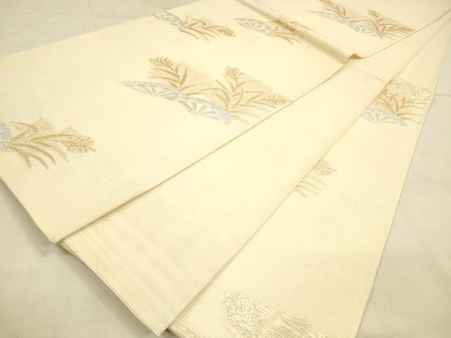 平和屋着物*夏物 六通柄袋帯 片輪車草葉文 金銀糸 正絹 逸品 DAAU4473cm