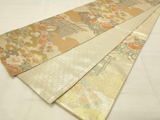 平和屋着物◎佐賀錦 六通柄袋帯 花鳥文 金糸 正絹 逸品 DAAU4822qp