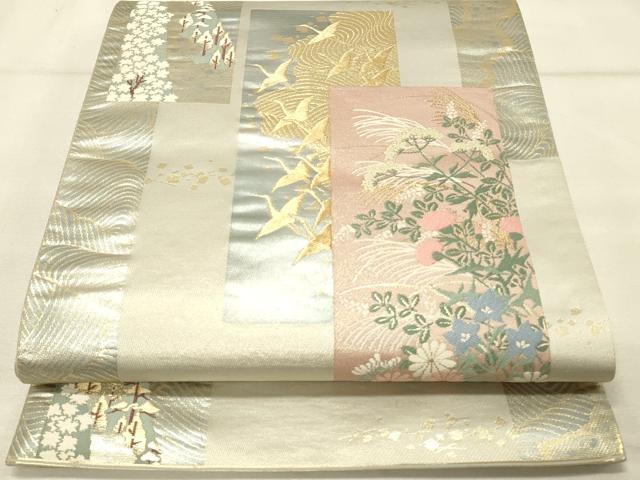 平和屋着物◎六通柄袋帯 飛鶴花文 金糸 正絹 逸品 DAAU4829qp