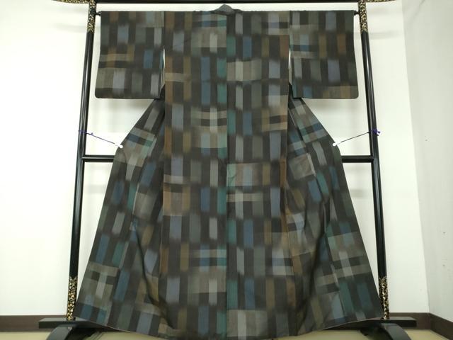 平和屋着物●上質な紬 変わり格子 黒地 正絹 逸品 DAAU5051ps