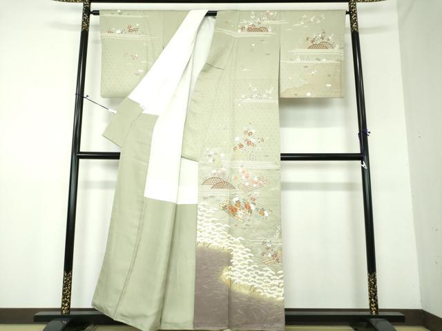 平和屋着物●訪問着 駒刺繍 花筏 浜松風景 暈し染め 金彩 正絹 逸品 DAAU5058ps
