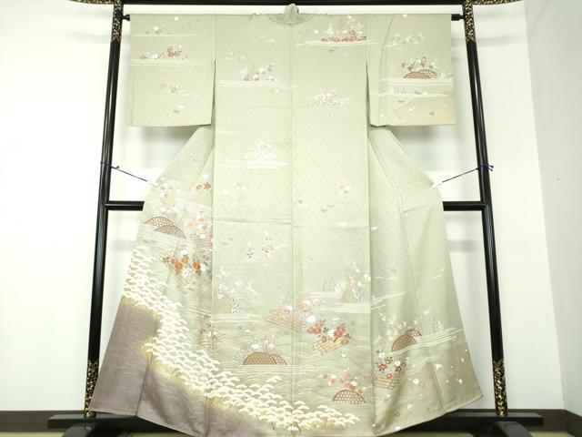 平和屋着物●訪問着 駒刺繍 花筏 浜松風景 暈し染め 金彩 正絹 逸品 DAAU5058ps