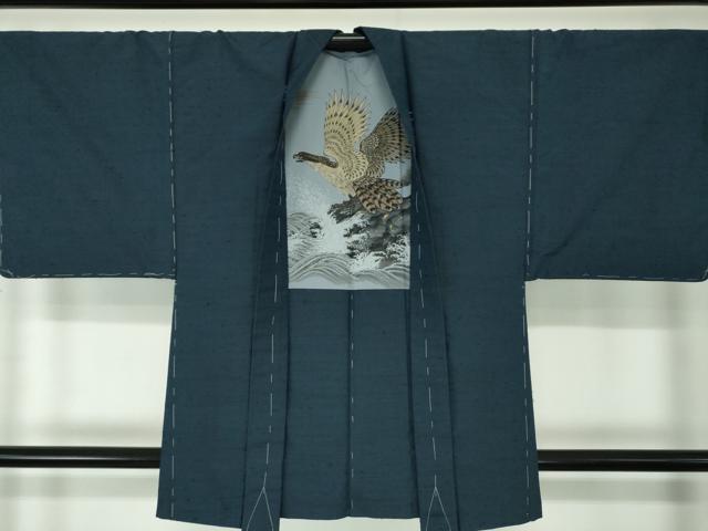 平和屋着物●男性 髭紬 アンサンブル 濃紺地 正絹 逸品 未使用 DAAU5116ps