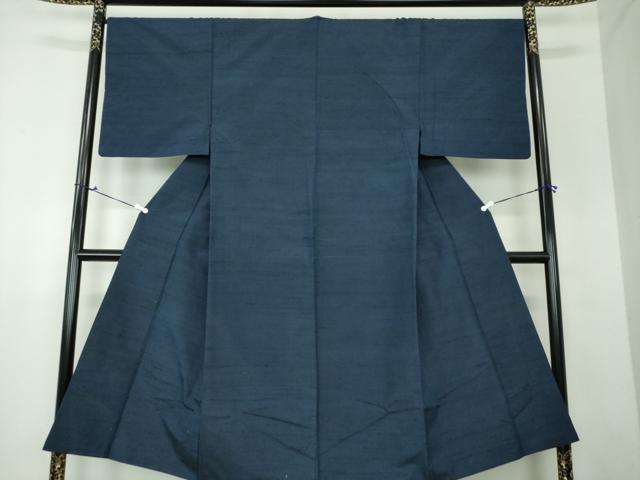 平和屋着物●男性 紬 アンサンブル 長羽織 色無地 濃紺地 正絹 逸品 DAAU5123ps