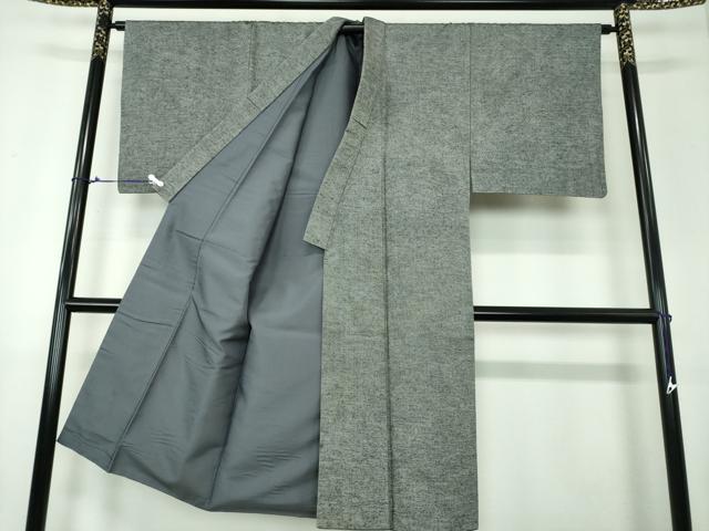 平和屋着物●男性 銀座もとじ 紬 アンサンブル・長襦袢(袷)セット 濃灰色 たとう紙付き 正絹 逸品 DAAU5124ps