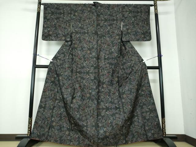 平和屋着物●本場大島紬 9マルキ 花唐草文 正絹 逸品 DAAU5137ps
