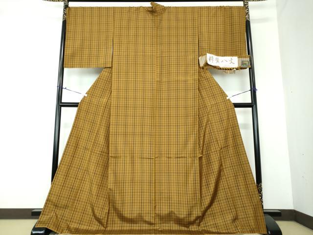 平和屋着物●粋黄八丈 格子 高島屋扱い 証紙付き ロング丈 正絹 逸品 DAAU5140ps