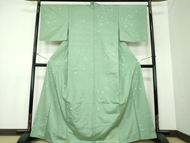 平和屋着物●上質な紬 手描き 草花文 金彩 正絹 逸品 DAAU5219ps